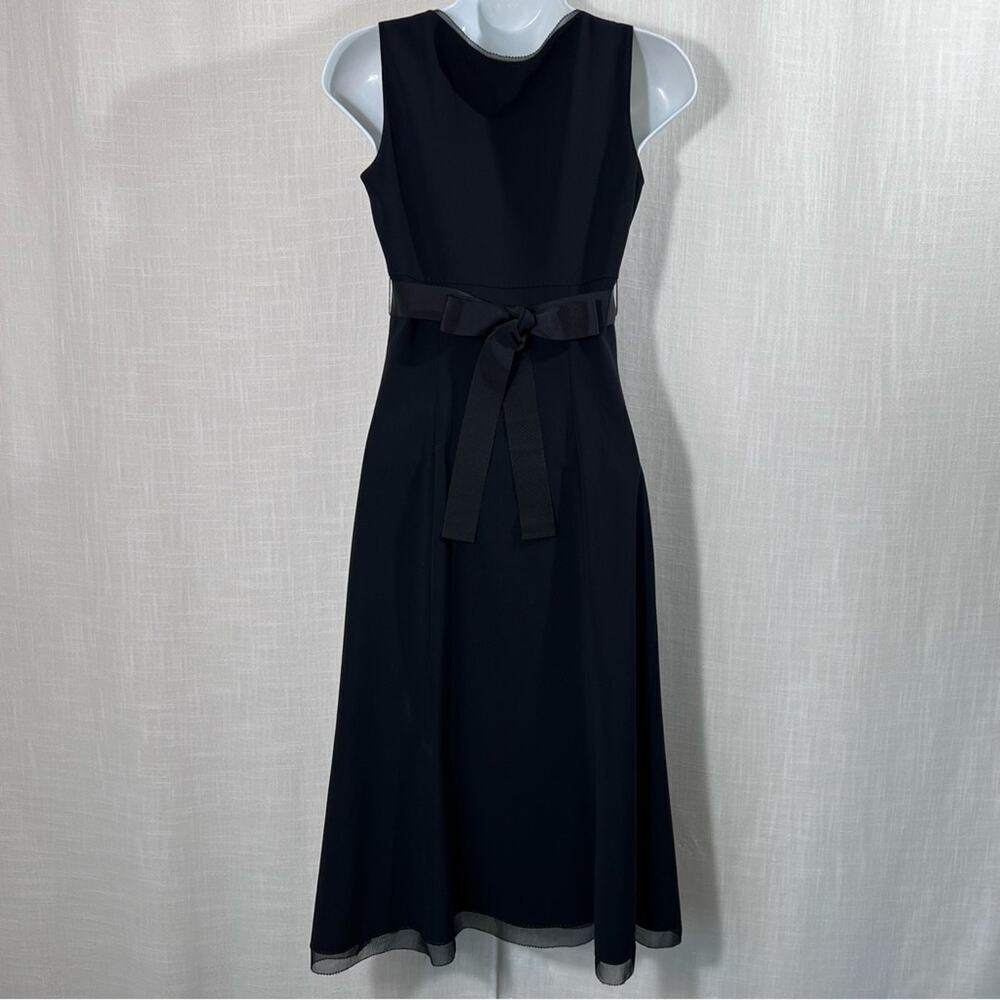 Elie Tahari Black Wool Blend A-Line Dress Size 0 Filigree Belt Sleeveless - Picture 9 of 14